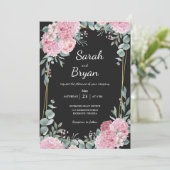 Invitation Frame Boho Rose Noir Floral Mariage élégant (Debout devant)