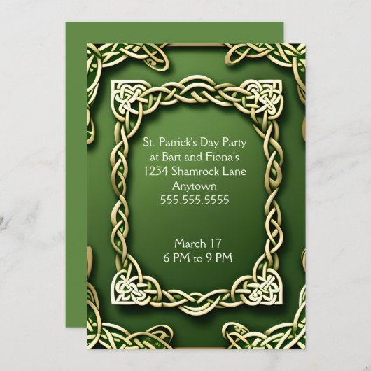 Invitation Frame celtique en or blanc St. Patrick's Day (Devant / Derrière)