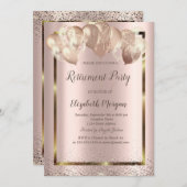 Invitation Frame Confetti Ballons Rose Gold Retraite (Devant / Derrière)