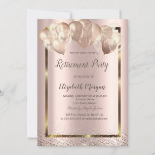 Invitation Frame Confetti Ballons Rose Gold Retraite