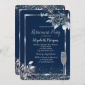 Invitation Frame Confetti Fleur d'hiver Champagne Retraite (Devant / Derrière)