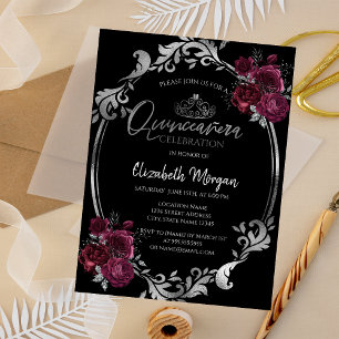 Invitation Frame d'argent Bourgogne Rose Black Quinceañera