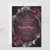 Invitation Frame d'argent Bourgogne Roses Dark Quinceañera (Devant)