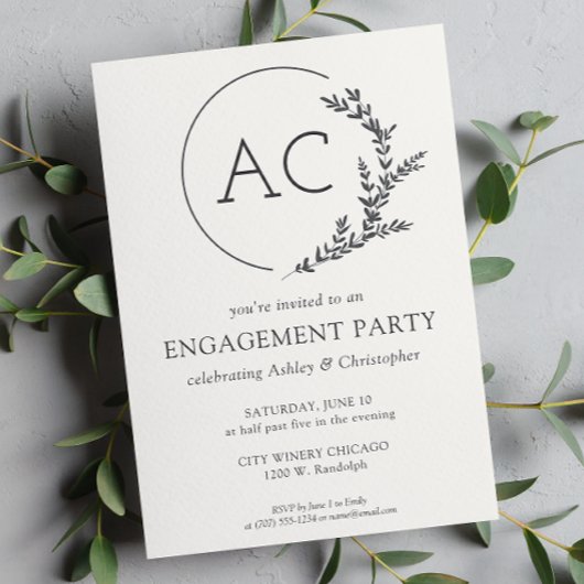 Invitation Frame de Foliage moderne Soft White Engagement