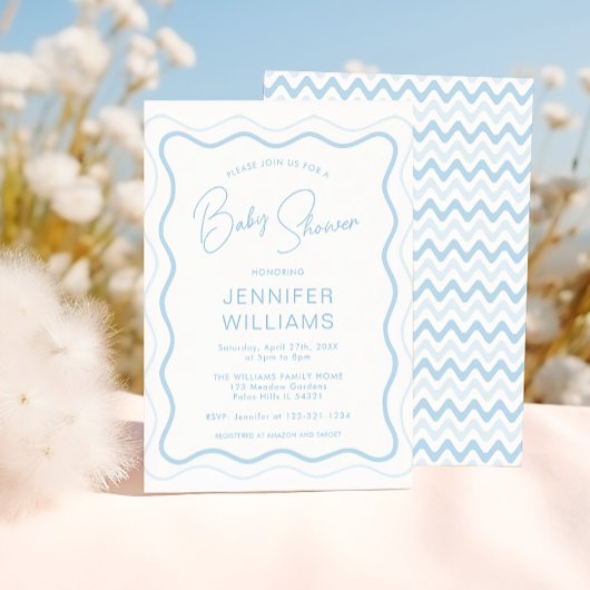 Invitation Frame de pétoncle bleu Wavy Baby Boy Douche