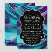 Invitation Frame de soie mauve et bleue (Devant / Derrière)