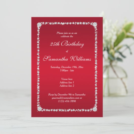 Invitation Frame diamant glamour et Ruby Red Anniversaire (Debout devant)