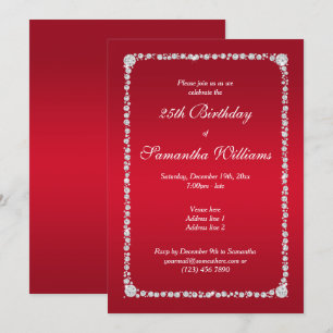 Invitation Frame diamant glamour et Ruby Red Anniversaire