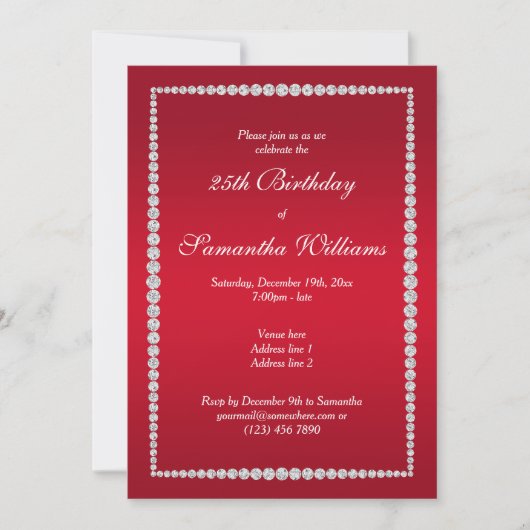 Invitation Frame Diamond Glitzy & Ruby Red Anniversaire (Devant)