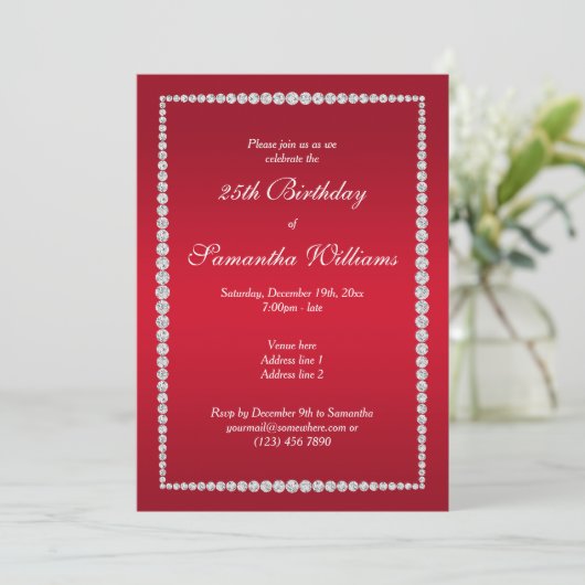 Invitation Frame Diamond Glitzy & Ruby Red Anniversaire (Debout devant)