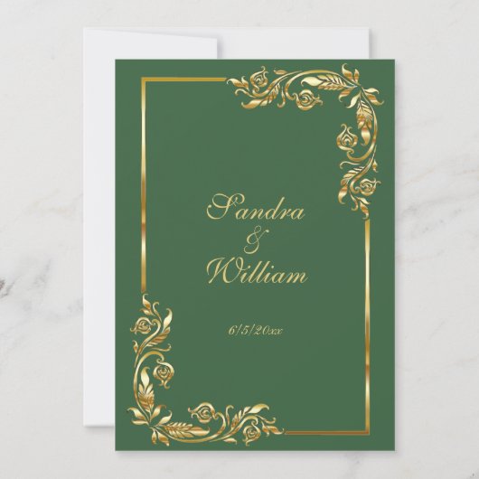 Invitation Frame d'or Elegant chasseur vert avec impression o (Dos)