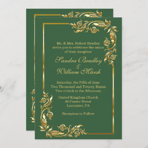 Invitation Frame d'or Elegant chasseur vert avec impression o