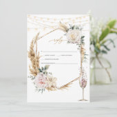Invitation Frame d'or floral Champagne Glass Wedding RSVP (Debout devant)