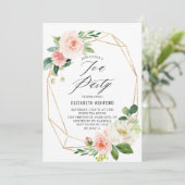 Invitation Frame d'or géométrique Fleur rose Tea Party (Debout devant)