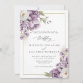 Invitation Frame Floral d'or violet d'ivoire élégant Mariage (Devant)