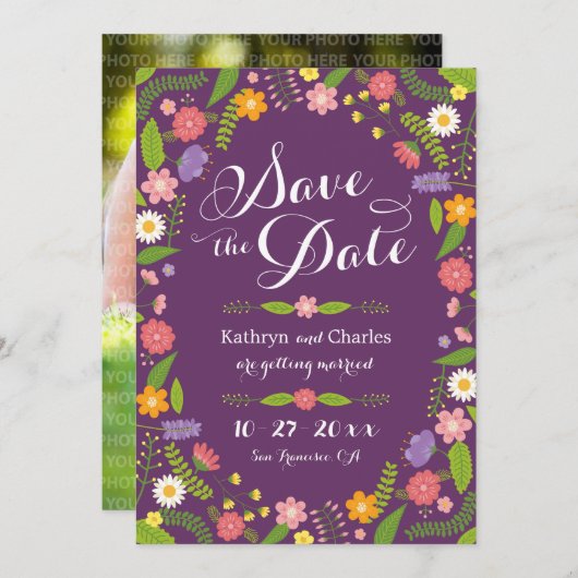 Invitation Frame Floral en floraison Photo rustique Enregistr (Devant / Derrière)