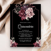 Invitation Frame floral Moody foncé Quinceanera noir