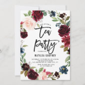 Invitation Frame Florale Bourgogne Rustique Fête du Thé d'aut (Devant)