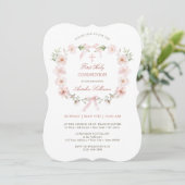 Invitation Frame florale rose rousse Première communion saint (Debout devant)
