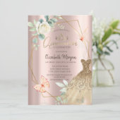 Invitation Frame Flower Papillons Robe Rose Or (Debout devant)