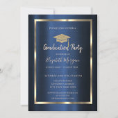 Invitation  Frame Gold Grad Cap Navy Blue Metallic (Devant)