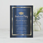 Invitation  Frame Gold Grad Cap Navy Blue Metallic (Debout devant)