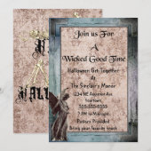 Invitation Frame gothique Grunge Damask Angel Halloween Party (Devant / Derrière)
