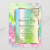 Invitation Frame Or Festif, Vert, Tie Dye Retraite (Devant / Derrière)