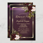 Invitation Frame Or Festive Bourgogne Retraite Rose (Devant / Derrière)