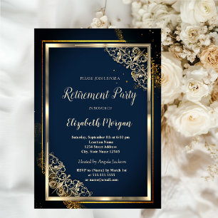 Invitation Frame Or Festive Retraite Bleue