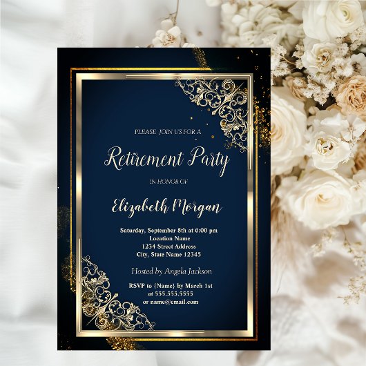 Invitation Frame Or Festive Retraite Bleue