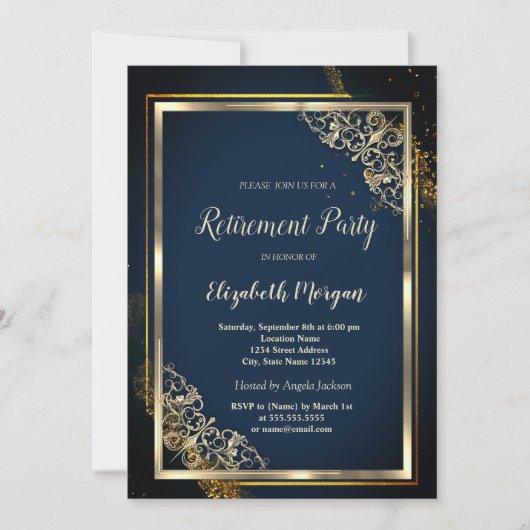 Invitation Frame Or Festive Retraite Bleue (Devant)