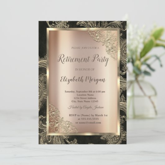 Invitation Frame Or Festive, Retraite Florale Damas (Debout devant)