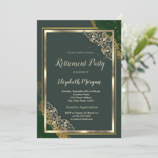 Invitation Frame Or Festive Retraite verte (Debout devant)