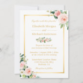Invitation Frame Or Floral Rose Blushing Mariage élégant (Devant)