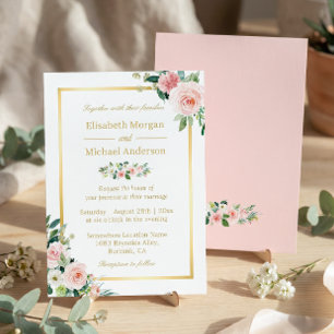 Invitation Frame Or Floral Rose Blushing Mariage élégant