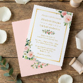 Invitation Frame Or Floral Rose Blushing Mariage élégant