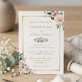 Invitation Frame Or Floral Rose Blushing Mariage élégant