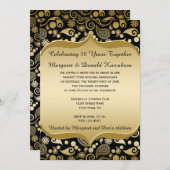 Invitation Frame Ornate Paisley en or noir 50e anniversaire (Devant / Derrière)