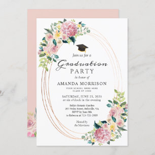 Invitation Frame Ovale moderne Pastel Floral Graduation Party