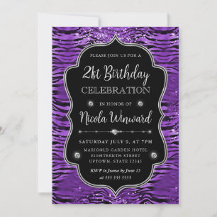 Invitation Frame Parties scintillant de tigres d'argent viole