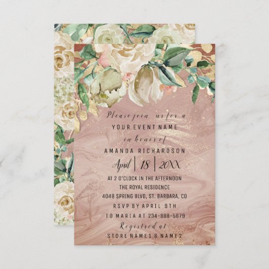 Invitation Frame Rose en marbre de la Monnaie d'or à fleur d' (Devant / Derrière)