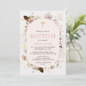 Invitation Frame rose Filles Boho Floral Baptême Christening (Debout devant)