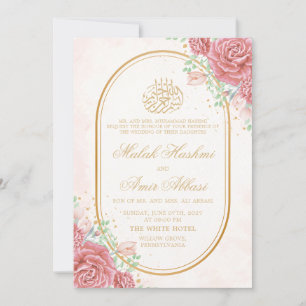 Invitation Frame rose floral ovale Or slamic mariage musulman