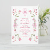 Invitation Frame rose Floral Première Communion sainte (Debout devant)
