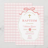 Invitation Frame rose Frame Frontière Fille Baptême Croix (Devant / Derrière)