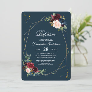 Invitation Frame Rustique Bourgogne Marine Blue & Red Gold Fl