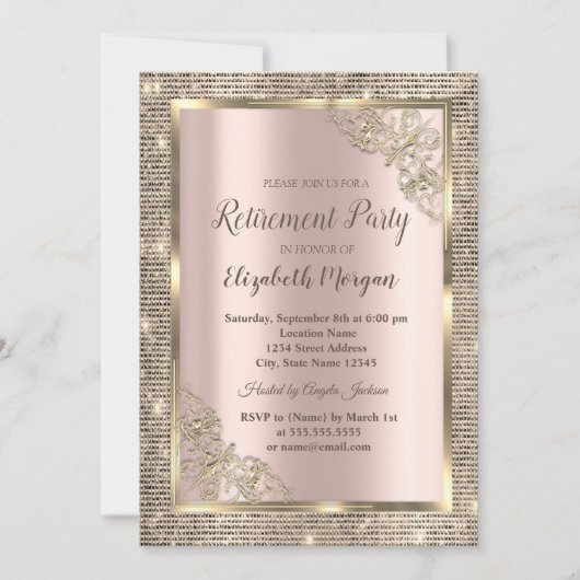 Invitation Frame Sequins Or Festif, Retraite Or Rose I (Devant)