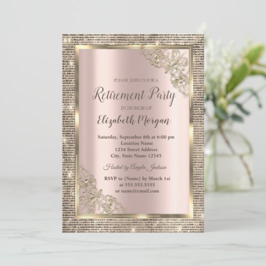 Invitation Frame Sequins Or Festif, Retraite Or Rose I (Debout devant)