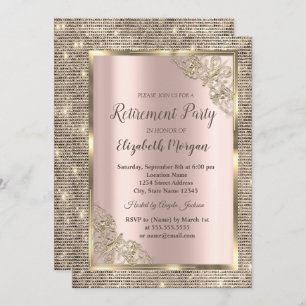 Invitation Frame Sequins Or Festif, Retraite Or Rose I